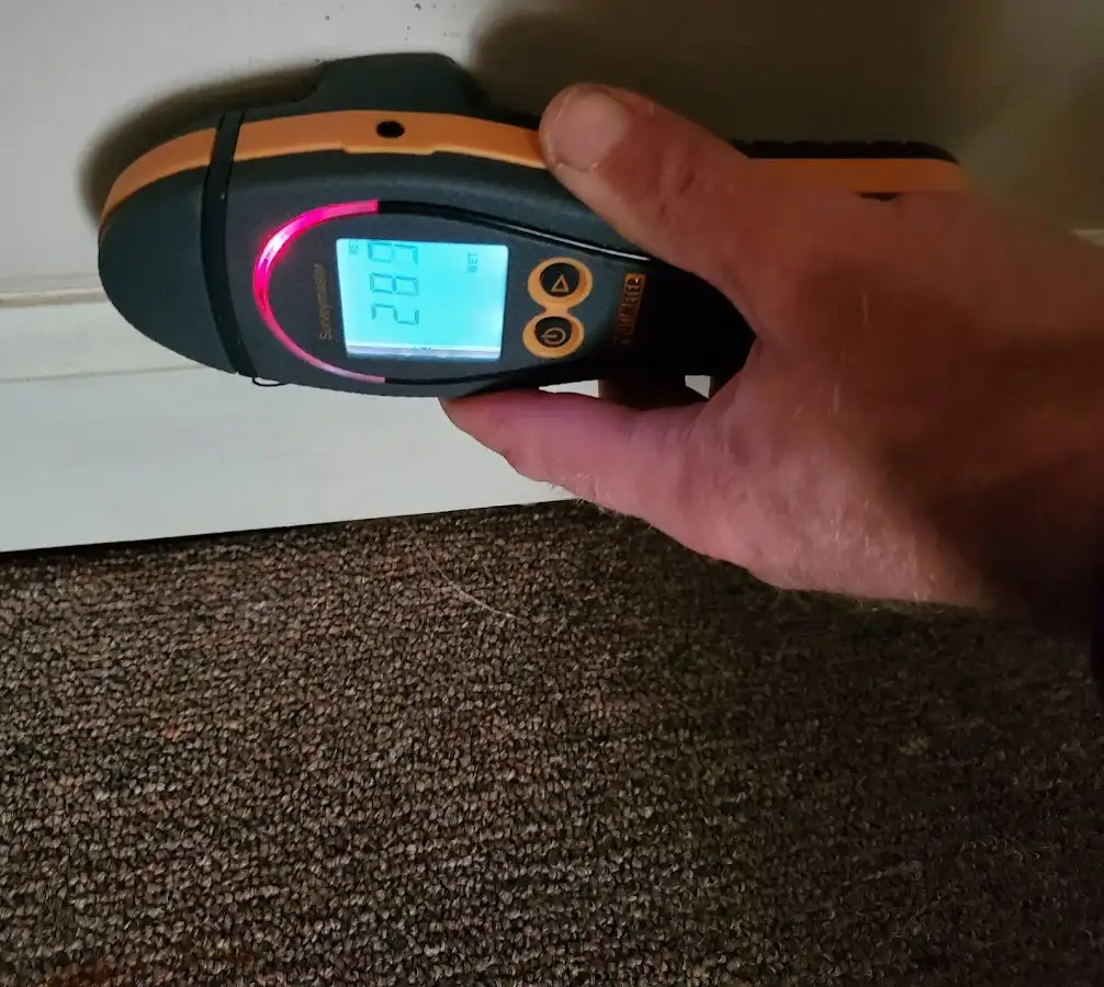 Moisture detection at baseboard during Storm Damage Restoration in Orange City